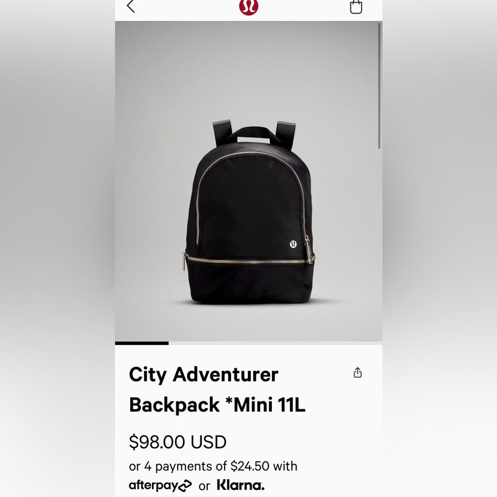Lululemon City Adventure Backpack 11L black with gold hardware